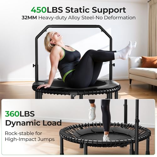 BCAN BT2 40" Rebounder Trampoline for Adults, Indoor, 450lbs,Bungees Rebounder for Adults, Adjustable Handlebar, Quiet Mini Exercise Trampoline for Indoor Workout, Low-Impact|FED Fitness Black - image 4