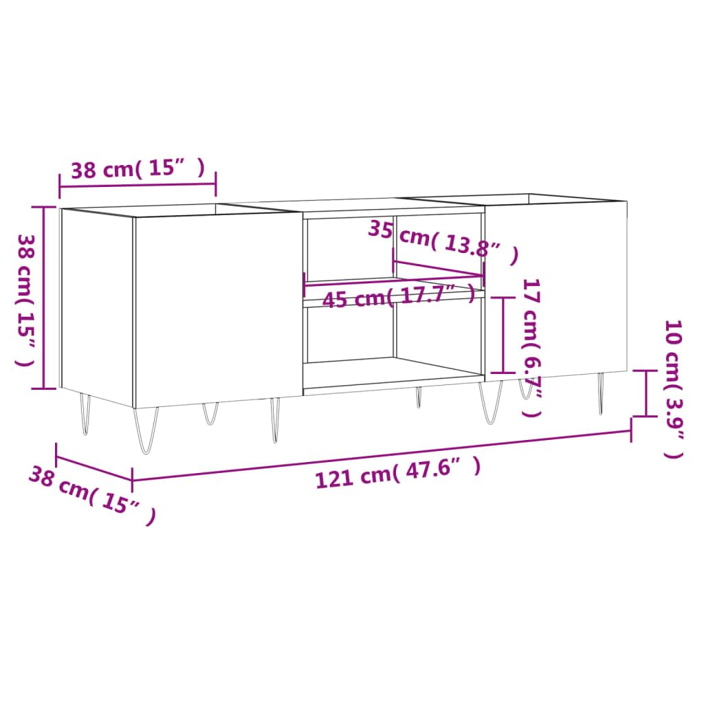 ADWOA Mobile Porta Dischi Rovere Fumo 121x38x48 cm Legno Multistrato,Supporto per Giradischi,Supporto per Giradischi in Legno, Supporto per Giradischi con Spazio di archiviazione