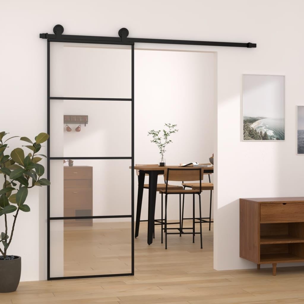 Drzwi przesuwne z zestawem okuć 76 x 205 cm, szkło ESG, aluminium, materiały budowlane, drzwi, drzwi domowe