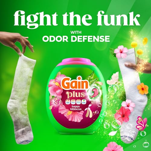 Image of Gain Plus Flings Liquid Washing Detergent Pods, Gain's Best Clean, All-In-One, Happy Hibiscus Scent Laundry Pacs, 45 Count (Packaging May Vary)