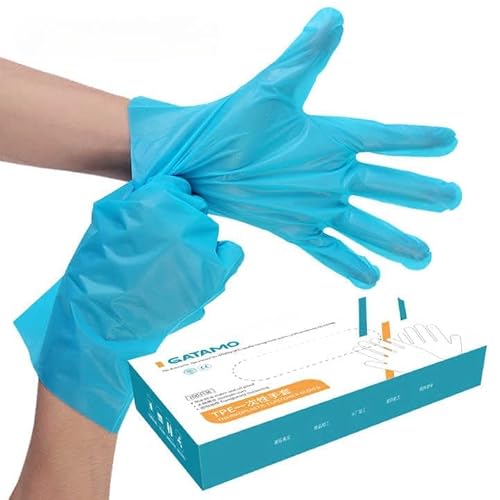Gedikum Blaue Einmalhandschuhe Einweg TPE puderfrei & latexfrei, Handschuhe puderfrei, latexfrei, hypoallergen(100, M)