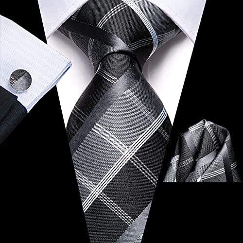 Image of Dubulle Silk Ties Set for Men Formal Paisley Striped Necktie Pocket Square Cufflinks 3PCS Sets Wedding Business Party