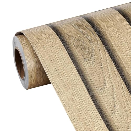 EasyByMall Rollo autoadhesivo de pared con efecto de panel de madera, 3D, rayas de madera sintética, para sala de estar, dormitorio, decoración de pared, paquete de 2 unidades, 0,45 x 5 m