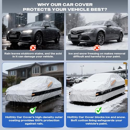 Image of 10 Layers Sedan Car Cover Custom Fit for Buick Lacrosse (2004-2020), Waterproof All Weather for Automobiles, Outdoor Full Cover Sun Dust Rain Protection with Cotton. Silver