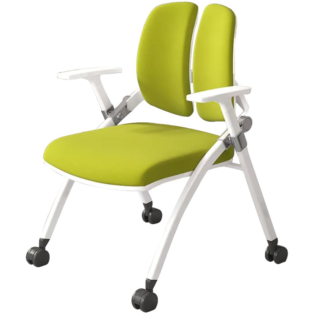 Klappstuhl, Bürostuhl mit Rollen, ergonomischer Doppelrücken-Stuhl, tragbarer Klappstuhl mit Rollen, Konferenzraum, bequemer Trainingsstuhl (Farbe: Grün A, Größe: 53 x 58 x 86 cm) Küche, Haushalt & Wohnen