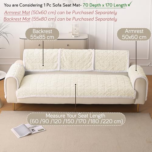 Image of HOKIPO 'Italian Caelora' Luxury Jacquard Plush Sofa Cover Mat | Make Your Own Sofa Cover Set, Mat Length 70(D) x 170(L) cm, Pearl White (AR-5958-WHT)