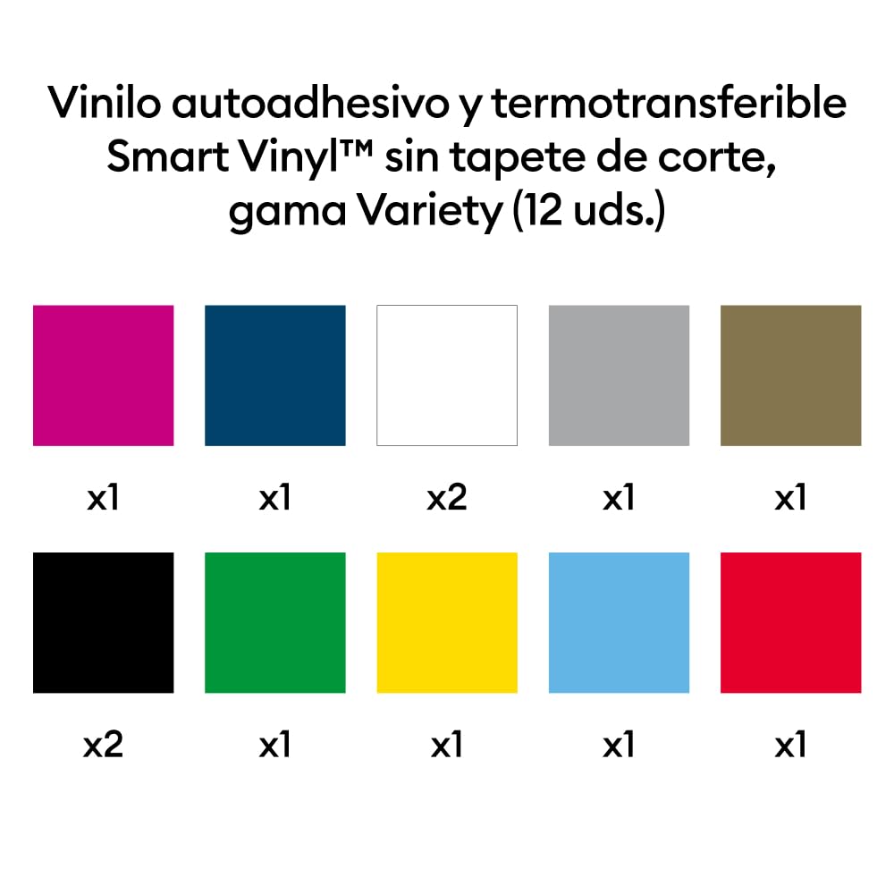Cricut Vinilo termoadhesivo sin tapete de corte Smart Iron-On™, gama Variety, 33 x 30,5 cm (13 in x 12 in), 12 uds. | Vinilo de transferencia de calor HTV