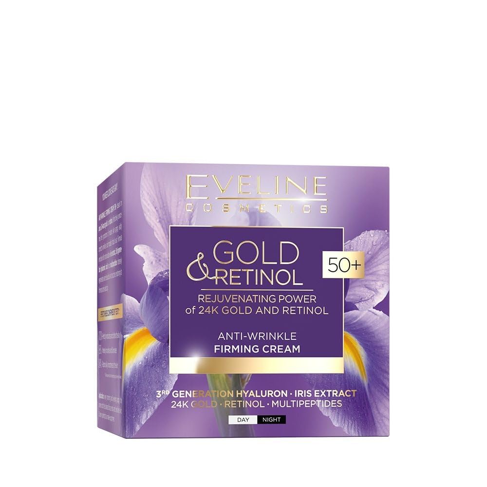 Eveline Cosmetics Gold&Retinol Gold & Retinol Anti-Wrinkle Nourishing Cream 60+ with 24K Gold, Retinol, Iris Extract, Hyaluronic Acid, Jojoba Oil - Deep Hydration & Rejuvenation - 50ml