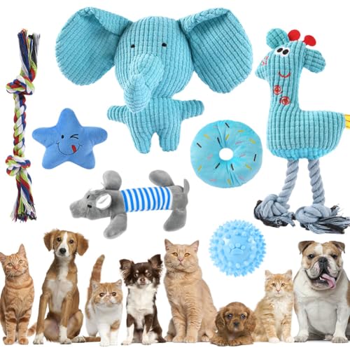 AMFUN 7 Stück Hundespielzeug Set für Kleine und Mittlere Hunde, Plüsch Mit Quietscher, Kauspielzeug für Welpen