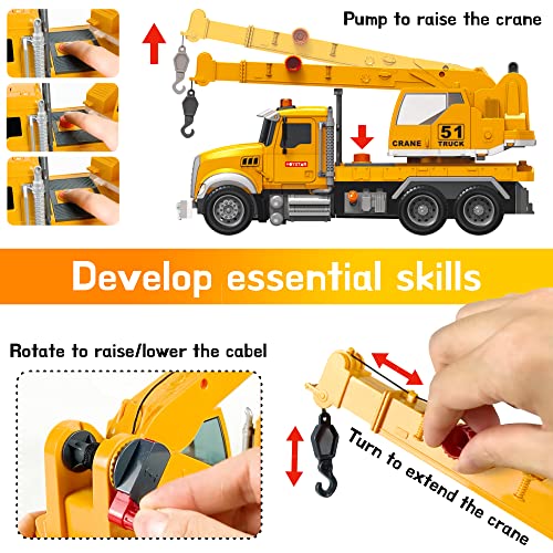 Mobius Toys Crane Toy Truck Set – Kids Construction Crane Truck With Rope, Extending Arm, Rotation, Various Props And Buttons + Sounds & Lights – Toy Crane Truck For Boys Age 4-7, Girls, 3 Years Old+ #TOP3