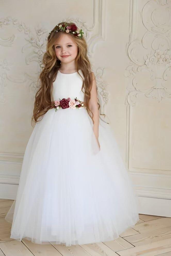 Flower Girl Dresses for Wedding Satin Tulle Princess Pageant Dress with Bow Long A Line Prom Ball Gowns2