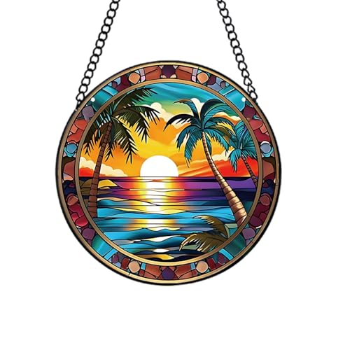 WOHAHA Ocean Sunset Stained Glass Sun Catcher - 7.8" Turtles
