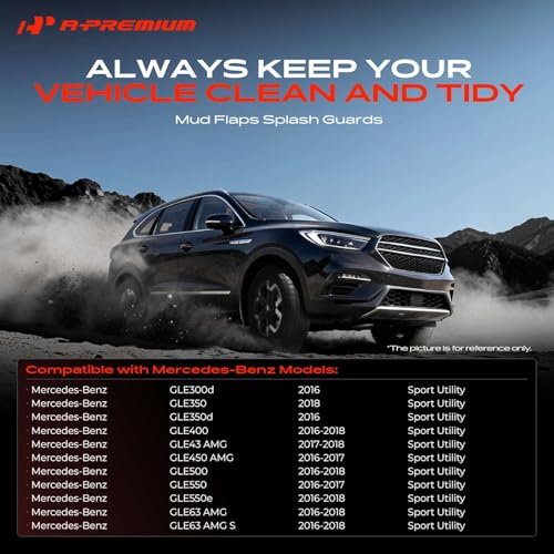Image of A-Premium Mud Flaps, No Drilling Required Splash Guards with Accessories | Compatible with Mercedes-Benz GLE300d, GLE400, GLE500, GLE63 AMG, W166 2016-2018 Sport Utility, Set of 4 Front and Rear