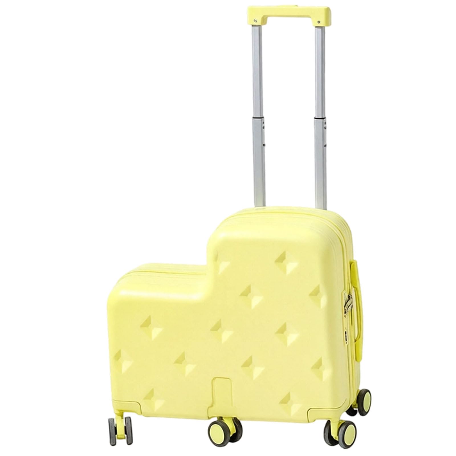 Pangboer Lemon Yellow Ride-On Luggage Suitcase, 6-Wheel Hard Shell Family Travel Case With Footrest, Cup Holder And Combination Closure