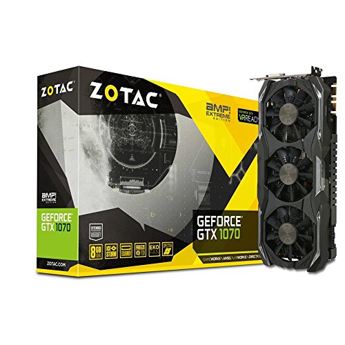 Image of Zotac GTX1070 AMP! Extreme Edition - Triple Fan IceStorm - PCI-E Graphics Card (8GB GDDR5, Base: 1632 MHz, Boost:1835 MHz, 8208 Memory Clock, EXO Armor, Freeze Tech, EKO Fan, Spectra RGB Lightning)