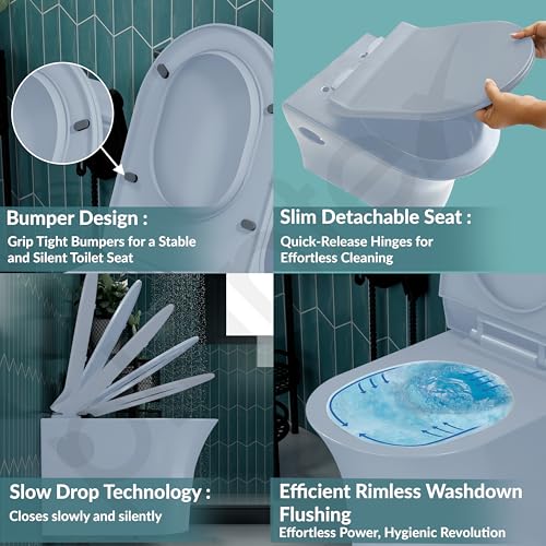 Image of Plantex Wall Hung Commode with Table Top Basin for Bathroom /Ceramic Western Toilet with Wash Basin - P Trap Commode - Combo (Ocean Blue)