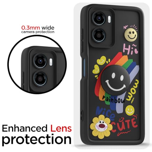 Image of Pikkme Back Cover for Motorola Moto G06 Power | Soft Silicone| Cute Rainbow Smile & 3D Cartoon Flower Design | Shockproof Raised Camera Protection Bumper Case (Black)