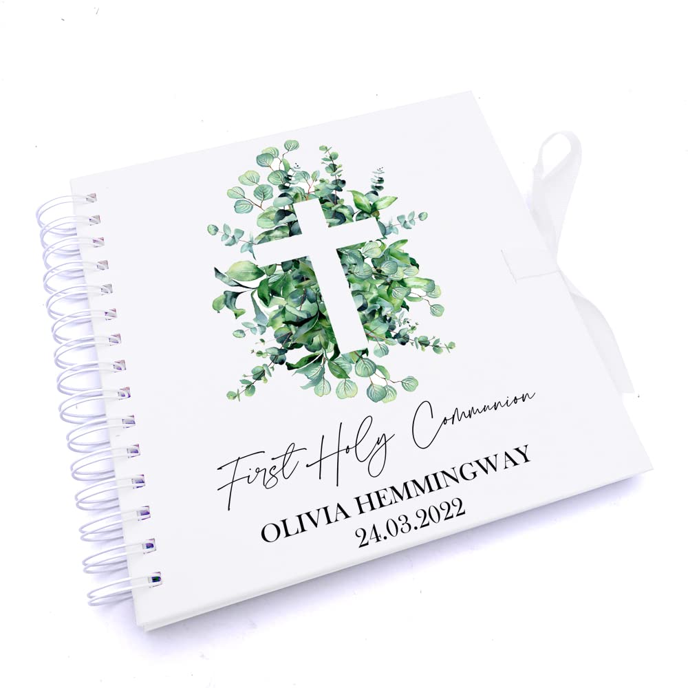 Ukgiftstoreonline White Personalised First Holy Communion Scrapbook Photo Album With Cross