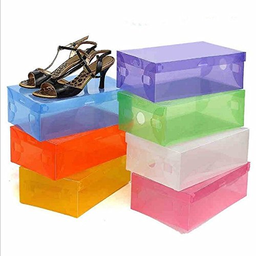 10 x Foldable Plastic Shoe Storage Boxes Stackable Box Organiser with Lid,Color Random