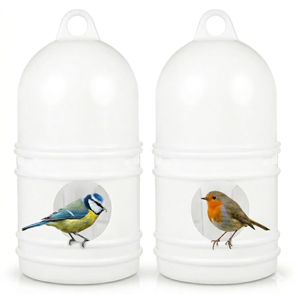 Distributeur d'eau pour oiseaux – 2 abreuvoirs en plastique avec poignée pour pigeons, oiseaux automatiques (1 L, blanc)