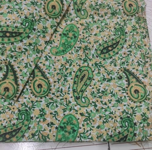 Image of Cotton Print(Unstitched Fabric for Girl /Women,Width-44 inch,Length-5 Meter,for Making Full All Over Suit,Kurti,Gown,Palazo,Dress Material,Tunics,Top,Maxi,Nighty.Free Size, Green 5 Meter