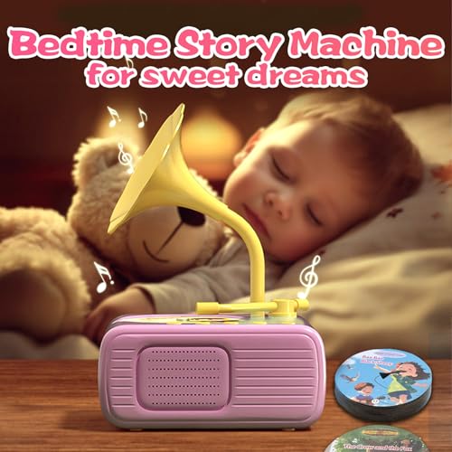Image of Kids Music Record Player with Speakers - 96 Recorded & 8 DIY Discs, Bluetooth Song Story Machine, Portable Retro Phonograph for Toddlers in School Gifts for Boys Girls Ages 3-12 (Pink)