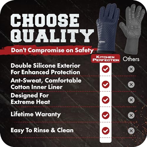 Image of KITCHEN PERFECTION XL Silicone Smoker Oven Gloves-Extreme Heat Resistant BBQ Gloves-Handle Hot Food Right on Your Grill Fryer&Pit|Waterproof Grilling Cooking Baking Mitts|Superior Value Set+3 Bonuses