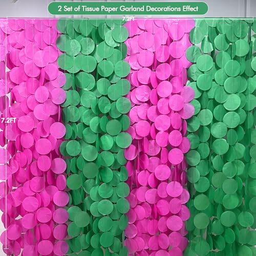 Image of 205 Ft Hot Pink and Green Party Decorations Circle Dot Backdrop Garland Tissue Paper Polka Dots Hanging Streamer for Witches Theme Birthday Bachelorette Wedding Engagement Party Supplies