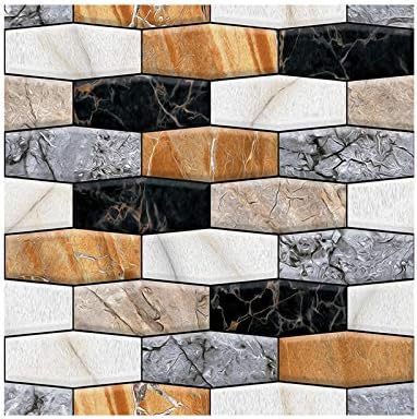 10 hojas de azulejos de mármol de diseño más grueso de 12 x 12 pulgadas para pegar en el protector contra salpicaduras para cocina, baño, color