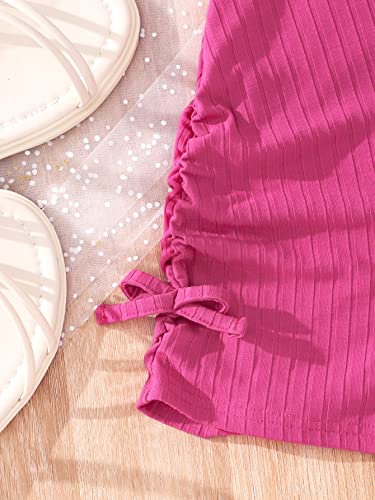 Milumia Girl's Rib Knit Ruched Tank Romper Knot Side Sleeveless Shorts Jumpsuit Unitard Hot Pink 12-13 Years #TOP4