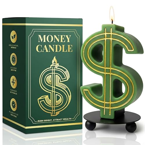Money Candle with Engraved Gold Lines - Unique Gifts for Rich People Money Drawing Candle Dollar Sign Funny Gift Candles Vanilla Scented Soy Wax Candles with Metal Tray Unique Decor Gift