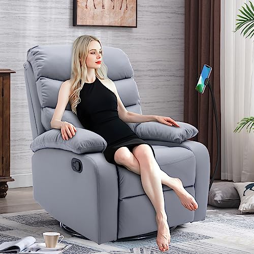 Hzlagm Swivel Rocker Recliner Chairs, Manual Rocking Recliner Chair With Microfiber Technology Fabric, Overstuffed Single Sofa, Recliner Chair For Living Room And For Any Small Spaces- Light Grey #TOP1