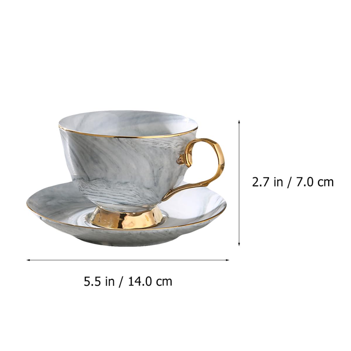 Juego de Taza y Platillo de Cerámica 250ml con Diseño Mármol Nórdico | Tazas Cafe con Plato, para Leche, Zumo, Café, Té, Chocolate Caliente, Agua y Otras Bebidas