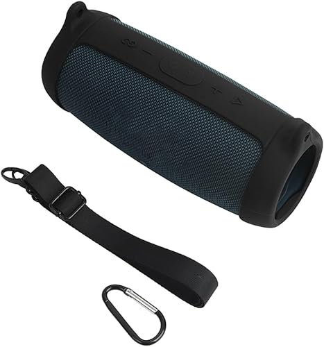 Miniatura 2 de Funda de silicona para altavoz Bluetooth J.BL Charge 5, funda protectora de viaje portátil con correa para el hombro y mosquetón (negro)