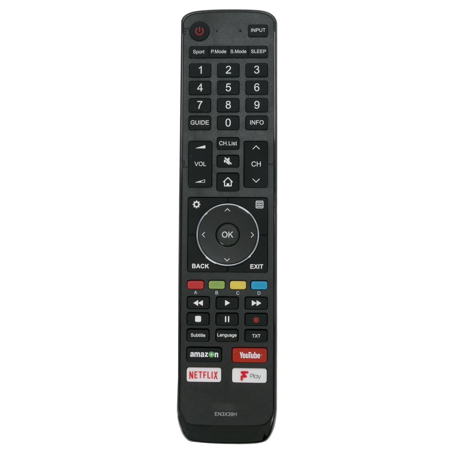 ROLLGAN EN3X39H Replace Remote Compatible with Hisense TV H43A6550UK H50A6500UK H55A6500UK H65A6500UK, BLACK