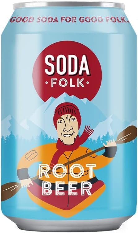 Soda FolkRoot Beer, American Style Fizzy Drinks, Real Maple Syrup, Sweet Refreshing Reduced Sugar, Soft Drink, Nostalgic Flavours, Gluten Free and Vegan (330 ml Can)