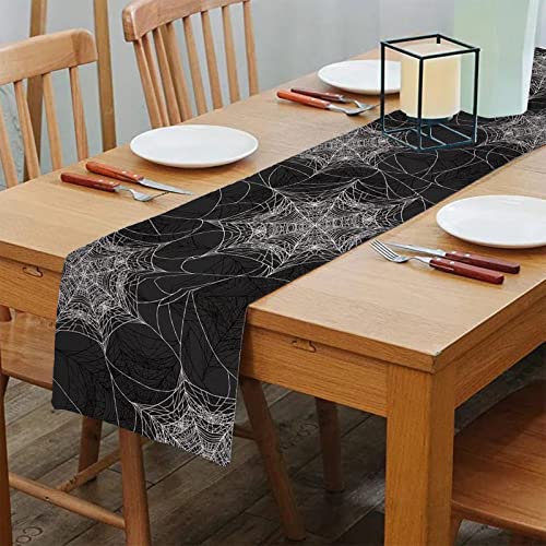 Procida Halloween Spider Web Table Runner Fall Black Burlap Table Runners Autumn Rustic Kitchen Dinning Decor For Holiday Home Party Indoor Outdoor 13X72 Inch #TOP1