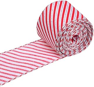 Euvoym 6m Christmas Wired Edge Ribbon Wrapping Ribbon Red and White Stripe Ribbon for Christmas Thanksgiving DIY Crafts Wedding Floral Bows, 6.3cm Wide (Color1)