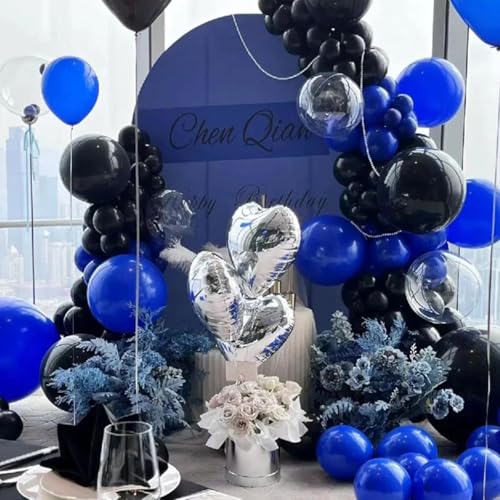 Image of Blue and Black Balloon Arch Kit, 201Pcs Explosion Star Royal Blue Metallic Sliver Black Balloon Garland kit, Different Size Balloons for Anniversary Birthday Graduation Prom Party Decorations