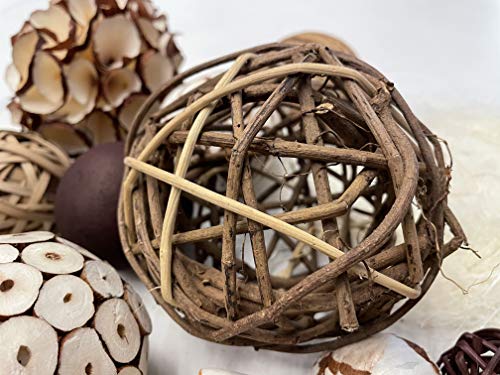 khevga Tischdeko Dekokugeln Natur Dekobälle Rattanbälle 25 Teile – Deko Set aus Naturmaterialien für stilvolle Tischdekoration, Vintage-Deko, Boho-Dekoration und kreative Bastelideen