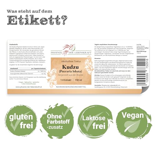 Kudzu Tinktur (alkoholfrei) 150ml | Pueraria lobata Tropfen (1:4 Extrakt) | Top Premium Qualität aus Österreich | Veganes Nahrungsergänzungsmittel ohne Zusatzstoffe | Chinesische Winde