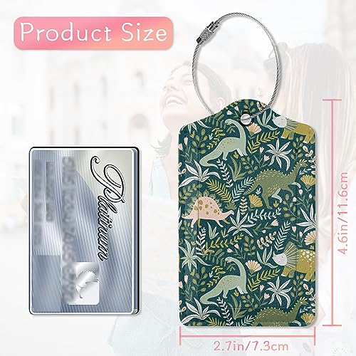 2 Pack Dinosaurs Luggage Tag for Suitcases,Tropical Leaves Luggage Tags PU Leather Bag Travel Suitcase ID Identifier Baggage Tags for Women Men Travel4
