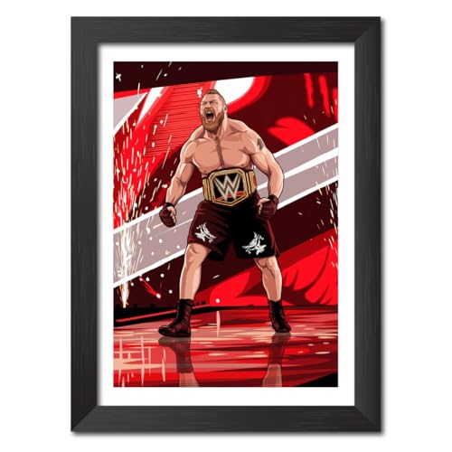 Image of TenorArts Brock Lesnar Poster Wrestler Vector Art Design Photo Framed Painting with Matt Finish Black Textures (12 inches x 9inches)