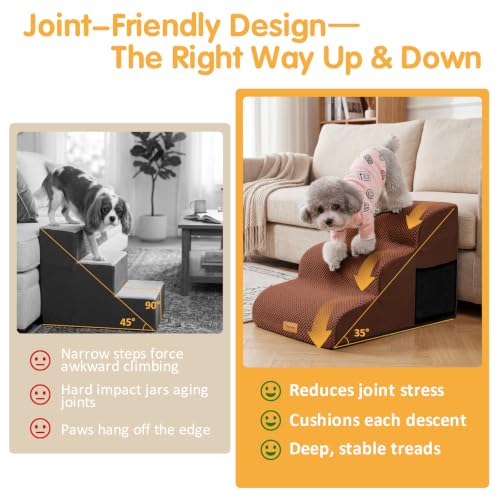 Image of Topmart 3 Tiers Foam Dog Ramps /Steps,Non-Slip Pet Steps,Extra Wide Deep Dog Stairs,High Density Foam Pet Stairs /Ladder,Best for Older Dogs,Cats,Small Pets