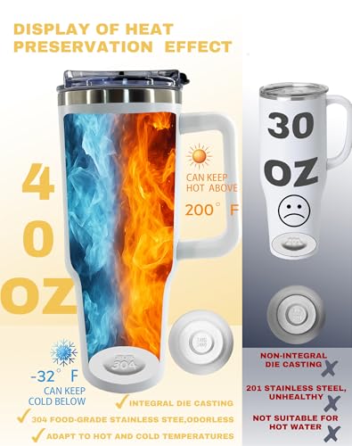 Tumbler with Handle 40 oz, Tumbler with Lid and Straw, Insulated Stainless Steel Travel Mug, No Leak Tumbler, Suit For Cupholder Friendly, Keeps Cold And Hot for 24 Hours,Cat