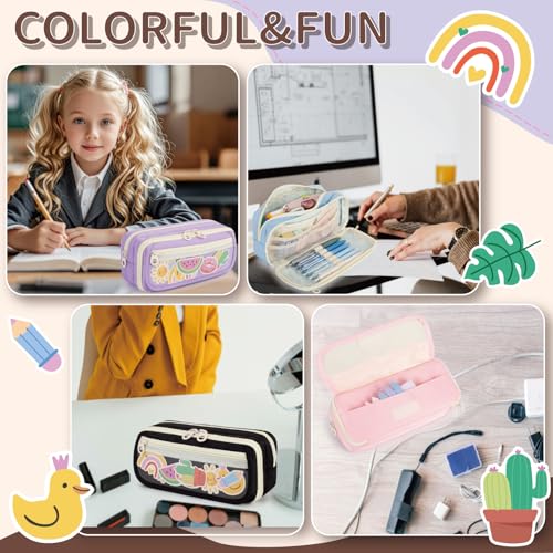 Image of Large Capacity Pencil Case with Compartments for Girls, Pen Bag for School | Multi-Compartment Pencil Case Massive Storage Capacity Durable Zipper Students College Office Stationery Essentials