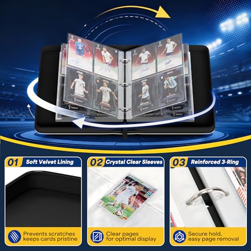 Image of Kabinka 4-Pocket Soccer Card Binder, 2025-2026 Soccer Trading Cards Binder Fits 400 Cards with 50 Removable Double-Sided Sleeves, Waterproof PU Card Albums for Soccer Fans