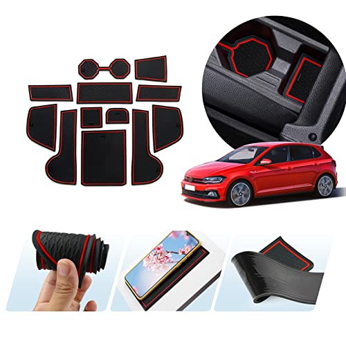 LUWU Compatible avec VW Polo 6 MK6 AW1 GTI R Line 2018+ /VW Taigo 2021 2022 Voiture Tapis Antidérapant,Tapis en Caoutchouc pour Console Centrale,Accoudoir,Porte-Gobelet,Accessoires Voiture pièces