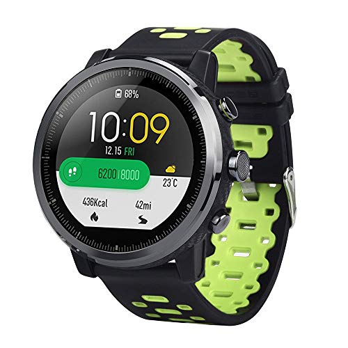 DIPOLA Correa para la muñeca con Banda de Reloj de Silicona Suave y ventilación Ligera para Amazfit Stratos 2 Negro + Verde