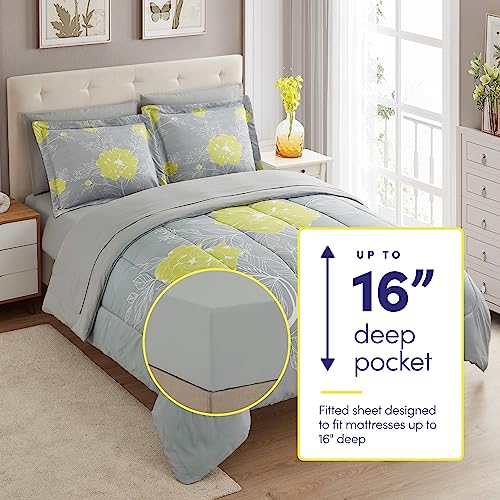 Sweet Home Collection 7 Piece Comforter Set Bag Solid Color All Season Soft Down Alternative Blanket & Luxurious Microfiber Bed Sheets, Florence, Full